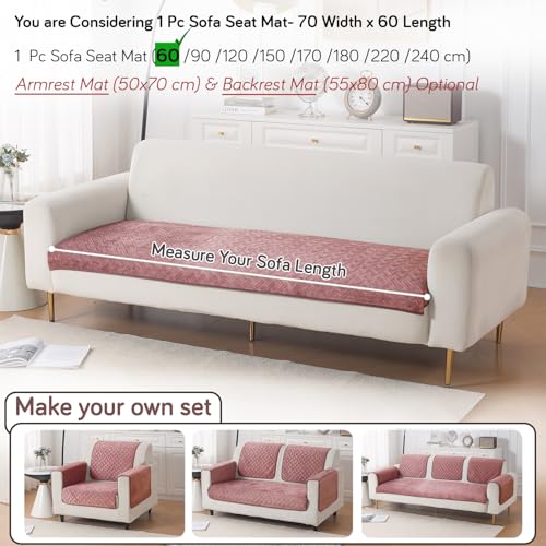 Image of HOKIPO Premium Velvety Quilted Anti-Slip Sofa Cover Mats for L-Shape & 1 /2 /3 Seater Sofa | Make Your Own Sofa Cover Set, 'Softline Quilted Series' 70(W) x 60(L) cm | Dusty Rosepink (AR-6313-PNK)