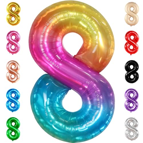 KatchOn, Giant Rainbow Number 8 Balloon - 40 Inch, 8 Balloons for Birthday Girl Rainbow 8 Balloon Number | | Tie Dye Birthday Decorations | Number Balloons for Anniversary Decorations
