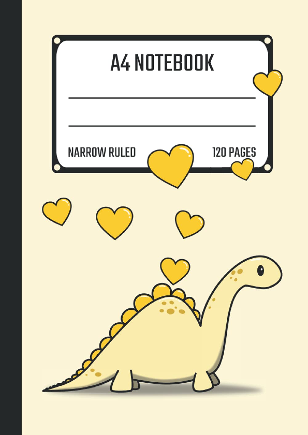A4 Notebook Narrow Ruled: Kawaii Dinosaur Composition Notebook, Narrow Ruled, Cute Yellow Dinosaur Journal For Kids, A4, 120 pages