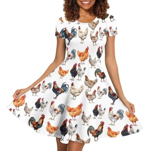 Image of HUGS IDEA Womens Puffy Swing Midi Dress Round Neck Short Sleeve Party A-Line Dresses