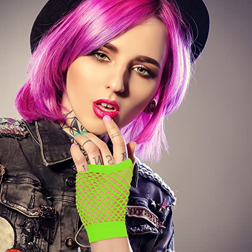 Mabor 12 Paar Fischnetz-Handschuhe, fingerlose Neon-Handschuhe, für 80er-Jahre-Party-Kostümzubehör (12 Paar, mehrfarbig, 8,9 x 8,1 cm), 12Farben, Einheitsgröße