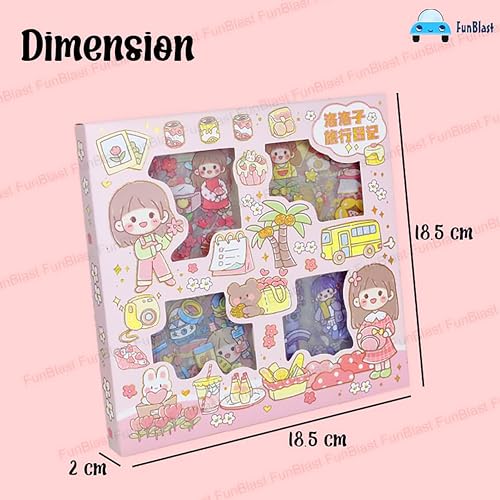 FunBlast Cute Girl Theme Kawaii Self adhesive floor stickers -100 Sheets Cute Washi for Project, Japanese Style Girls Sticker Set, Scrapbooking, DIY Arts Crafts (Assorted Design) 18 x 18 x 2 cms, PVC