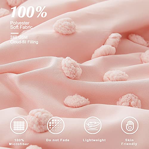 Geniospin Pink Comforter Set Queen, Pom Pom Tufted Pattern Design Bedding Sets Queen 8 Pieces, All Season Comfortable Boho Comforter Set Queen, Lightweight, Warm And Breathable (Queen, 90"X90") #TOP4