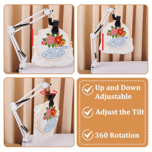 Image of OLYCRAFT White Embroidery Table Stand Kit 8mm Hole Hand Embroidery Stand Lap Folding Cross Stitch Stand Clamp Hand Embroidery Hoop Holder 360 Rotated Embroidery Holder Stand for Embroidery Hoops