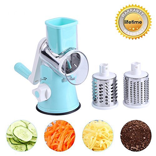 Vegetable Mandoline Manual Slicer, ZOLLOR Fast Fruit Veggie Spiralizer Cutter , Cheese Chopper Shredder, 3 Stainless Steel Blades Rotary Drum Grater