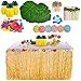 YQing 119 Pezzi Gonna Tavolo Hawaiana Tovaglia da Tavolo Set, Foglie di Palma Fiori hawaiani Cake Topper per Il Partito Luau Hawaiano Decorazioni da tavola