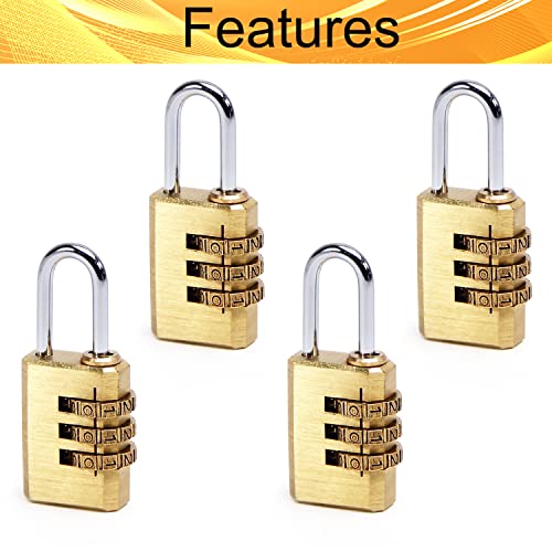 Image of 3-Digit Combination Padlock Shackle Copper Resettable Padlock Gym Lock Waterproof for Gate & Door Hasps Toolboxes Drawing 3mm 4PCS