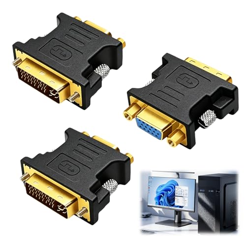 Dawfund 3PCS Adaptateur DVI vers VGA DVI-I 24+5 mâle, Convertisseur vidéo Actif pour Port d’Affichage analogique mâle, Adaptateur pour connecteur...