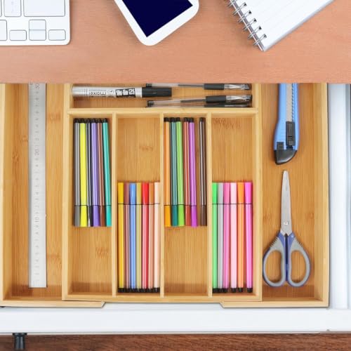 Image of Zollyss Expandable Bamboo Drawer Organizer for Kitchen, Adjustable Cutlery Tray, Expandable Utensil Organizer for Kitchen Drawer (5 Pc Bamboo Drawer Organiser)