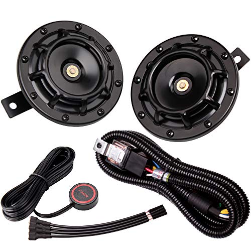 FARBIN Car Horn 12v Loud Motorcycle Horns High/Low Supertone Truck Horn Kit Electric Train Horn for Car (Black horn with wire button)