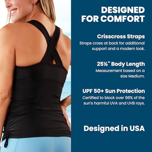 UV SKINZ Women's Swim Tankini – Modest Tankini Top with Built-in Bra, UPF 50+ Sun Protection & Flattering Ruched Sides4
