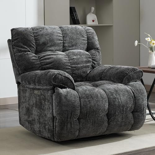 Image of Pationate Oversized Rocker Reclining Chair, Swivel Rocking Recliner for Living Room, Overstuffed Extra Wide Single Sofa with Breathable Soft Fabric (Power, Gray)