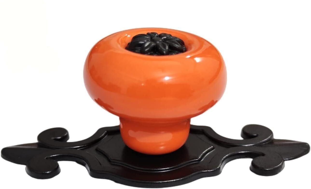 JYABSLNAJ Cabinet Pulls, Zinc Alloy Black Base Back Plate Cupboard Wardrobe Drawer Door Handles(Orange)