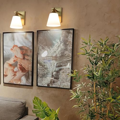 Image of Aged Brass Wall Sconce Light, American Sconces Wall Lighting, Traditional 1 Light Bathroom Vanity Lighting with Opal Glass Shade, Wall Light for Bedroom Bathroom Living Room Entryway Hallway