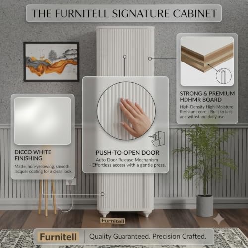 Image of HDHMR Wooden Wardrobe Almirah for Bedroom, 72 Inch | 1 Door Tall Storage Cabinet with 6 Shelves | Fluted Push-to-Open Cupboard | Closet Organizer for Clothes, Books & Home Essentials | White Finish