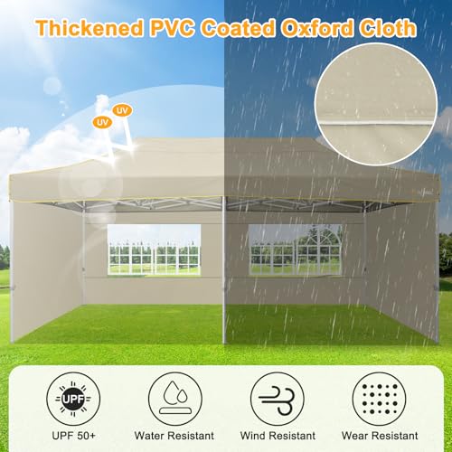 Image of HOTEEL 10x20 Heavy Duty Pop Up Canopy Tent with 4 Sidewalls, Commercial Outdoor Canopy Tents for Parties Event Wedding with Roller Bag, Waterproof & UV 50+, Upgraded Thickened Hexagonal Legs, Khaki