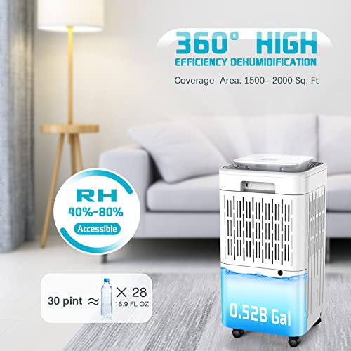 Luko 2000 Sq. Ft Dehumidifiers For Large Room And Basements, 30 Pints Dehumidifier With Drain Hose, Auto Or Manual Drainage, 0.528 Gallon Water Tank, Auto Defrost, Dry Clothes Function, 24H Timer (White) #TOP1