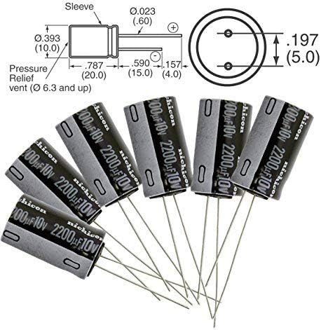 Nichicon 2200uF 10v radial capacitors, Tolerance 20%, 105C, 10X 20mm (Pack of 6)