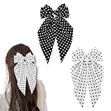 Polka Dot Hair Clip Bow Long Tail Barrette Hair Clip White And Black Hair Clips for Girls Women Christmas Bow Hair Barrettes Polka Dot Hair Accessories for Girls Kids Ribbon Bowknot Hair Clips 2Pcs