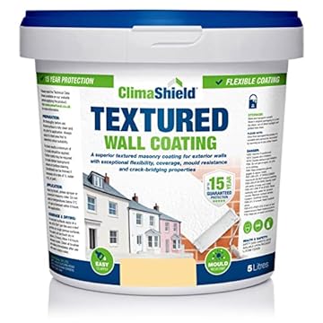 SmartSeal Textured Wall Coating - Waterproof 15yrs+ Breathable & Flexible - 12 Colours - Brick Stone Concrete & Render (Citrus Sky, 5 Litre)