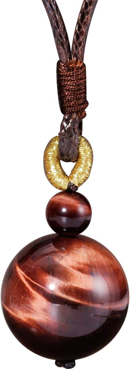 Jewever Tiger eye Pendant Necklace Simple Classic Adjustable Round Wealth Gemstone Healing Crystal Energy 18mm Beads Unisex