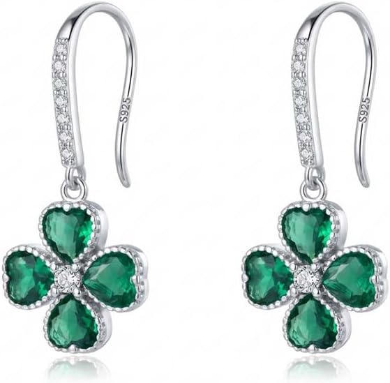 SLUYNZ Solid 925 Sterling Silver CZ Green Clover Earrings Drop for Women Teens Love Four Leaf Clover Dangle Earrings for St. Patrick's Day