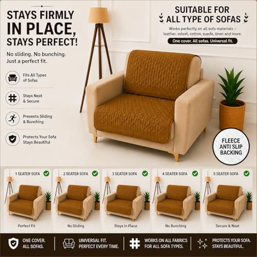 Image of Homerz Premium Petal Charm Sofa Cover | Embossed Floral Pattern | Soft Touch, Anti-Dust & Easy Wash Fabric Cloth, Washable and Durable (Mustard, 1 Seater, Seat Cover with Backrest)