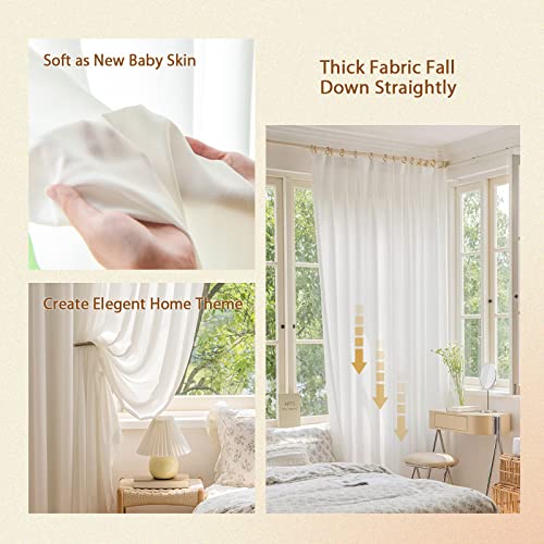 White Pinch Pleated Window Sheer Curtains 84 Inches Long 2 Panels, Luxury Velvet Soft Touch Opaque Privacy, Gently Filter Light But Not-See-Through Window Sheer Panels Drapes, 120"W X 84"L X2 #TOP4