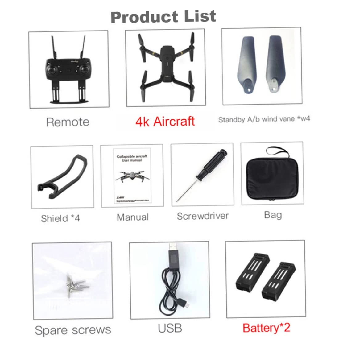 Drone Quadcopter E58 WiFi FPV Mini Quadcopter 4k Camera Plegable Dron Soporte Retorno Automático con 2 Batteries!