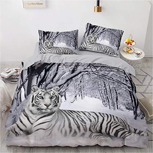 YASMENG Tiger Bettwäsche 135x200 Tiermotiv Schnee Weiß 3D Bettbezug Set...