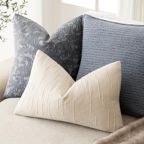 Image of Foindtower Pack of 2 Slubby Textured Chenille Throw Decorative Pillow Covers Lumbar Accent Solid Cushion Cover Neutral Farmhouse Pillow Case for Couch Sofa Bedroom Living Room 12x20 Inch,Ivory