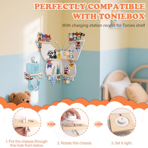 Image of 90Butterfly for Tonies Box Figures Organizer Storage Shelf Corner Wall | Magnetic Display Stand for Toniebox 1 /2 Collection 30~40 Tonie Characters Floating Shelves Storage Player, Earphones