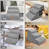 Thihome Hundetreppe für Kleine Hunde, Wasserdicht 3 Stufen Haustiertreppe aus Hochdichtem Schwamm, Abnehmbar Hunderampe mit Waschbar Bezug für Sofa Bett, Grau
