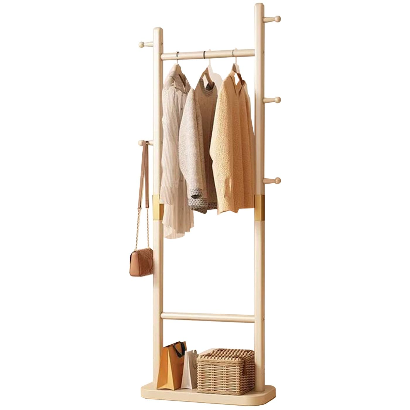 BEARQUN Coat Rack Freestanding, Entryway Coat Stand for Hallway, Stable Wood Base, for Hallway Small Space, Hanging Rail and 5 Hooks, for Hat, Umbrella, Clothes : 40/60x28x162CM