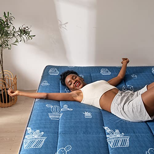 Maxyoyo Grey Cactus Pattern Futon Mattress, Padded Japanese Floor Mattress Quilted Bed Mattress Topper, Extra Thick Folding Sleeping Pad Breathable Floor Lounger Guest Bed For Camping Couch, Full Size #TOP6