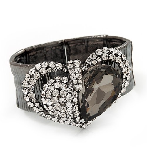 Bracelet extensible cœur en cristal gris Avalaya de qualité remarquable - 3