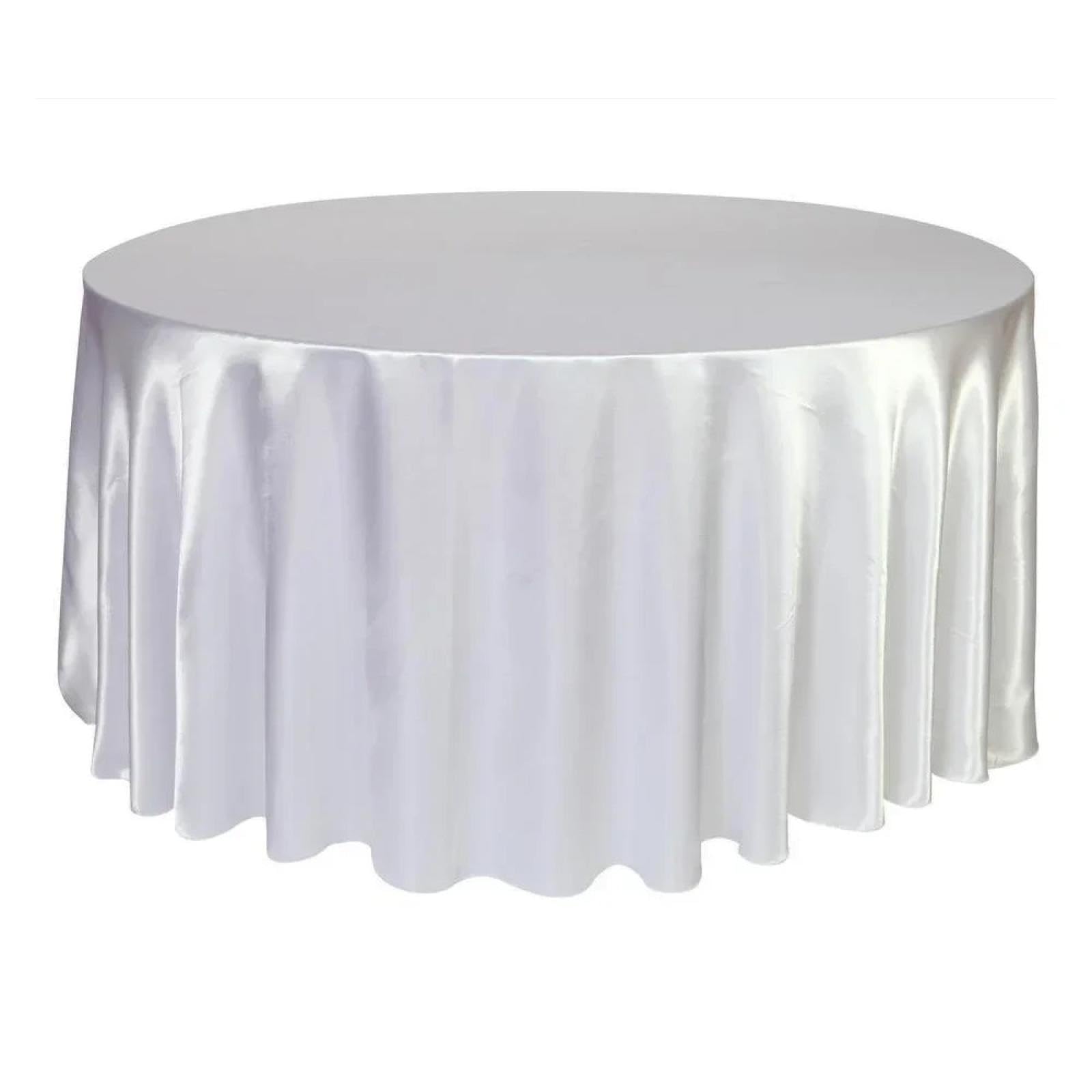 Nappe ronde blanche en satin anti-plis pour décoration d'anniversaire