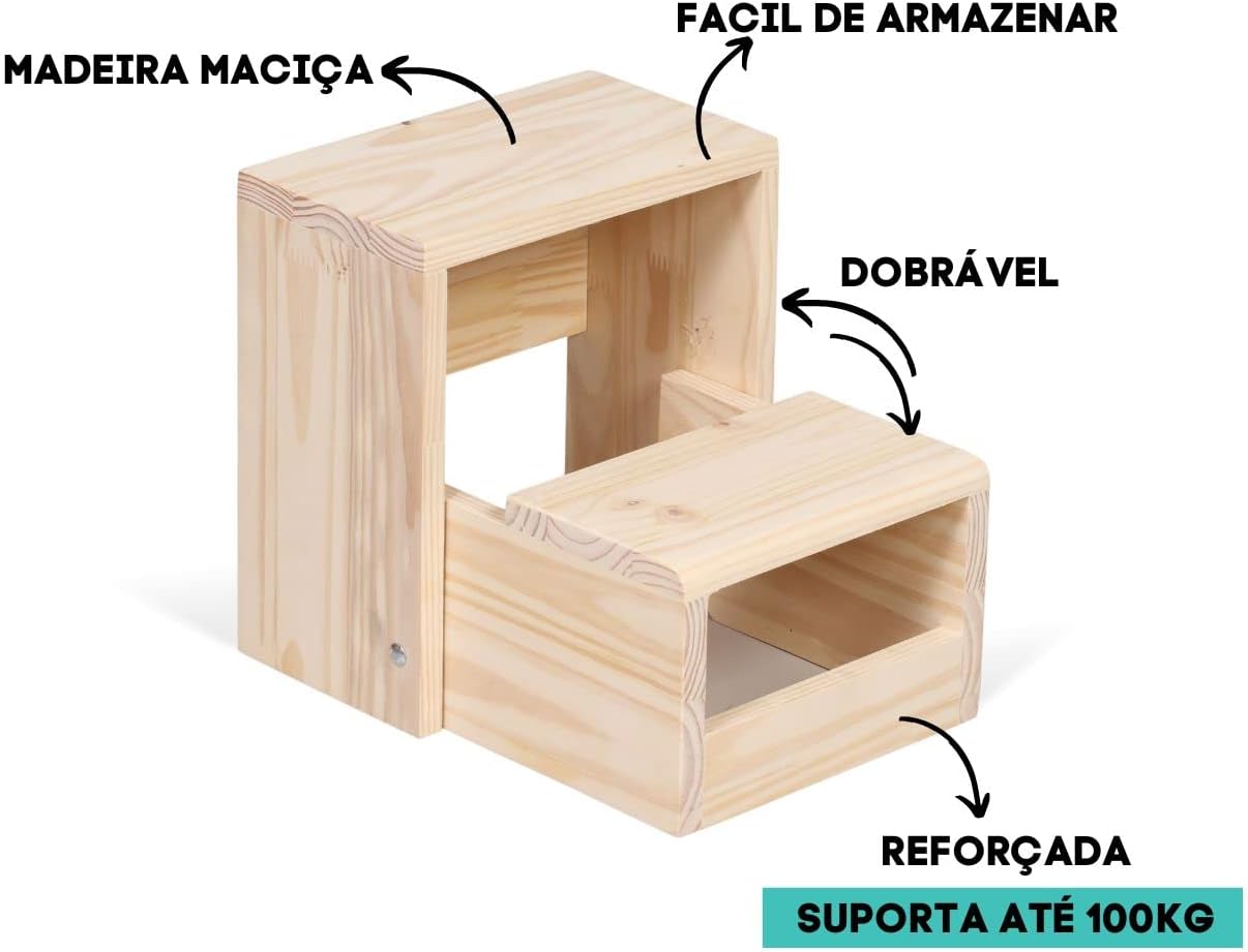 Escada Infnatil Madeira Maciça Montessouri Dobrável Pinus