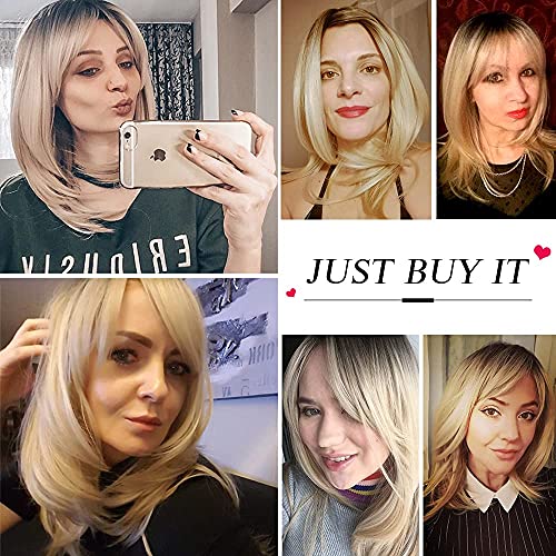 Haircube Long Blonde Wigs For Women Synthetic Hair Wig With Bangs Ombre Color With Black Roots #TOP6