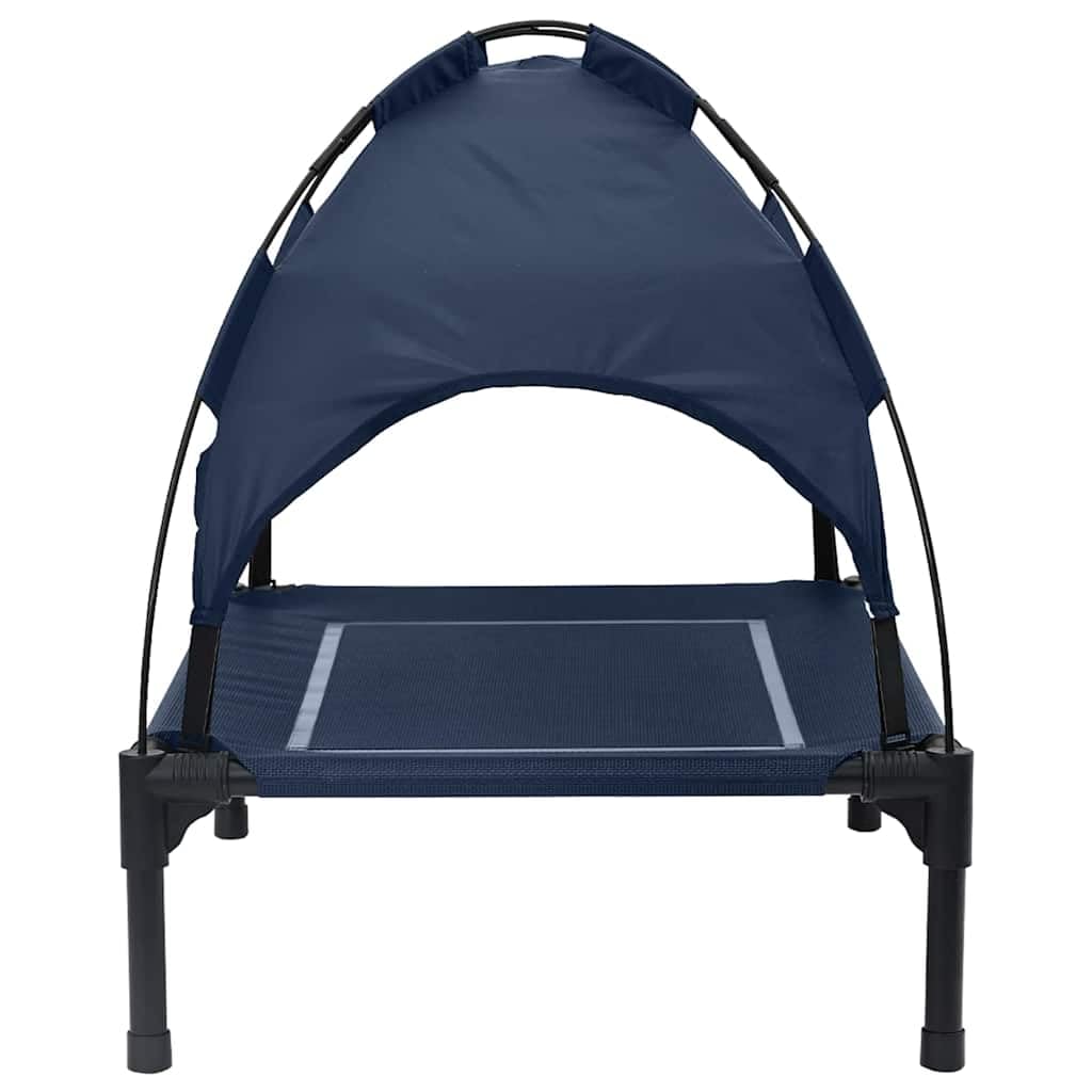 Cama elevada para perros con techo para exteriores, 71 x 64 x 71 cm, plegable, ligera y estable, marco de acero para mascotas, jardín, terraza e interiores, color azul marino