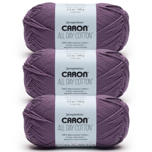 Image of Caron All Day Cotton Yarn for Crocheting, Plummy, 3-Pack