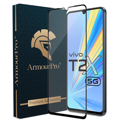 Image of ArmourPro Tempered Glass for Vivo T2X - 9H Screen Protector with Black Border, Anti Scratch, Edge-to-Edge Coverage, HD Clarity, Smooth Touch, Case Friendly | Black