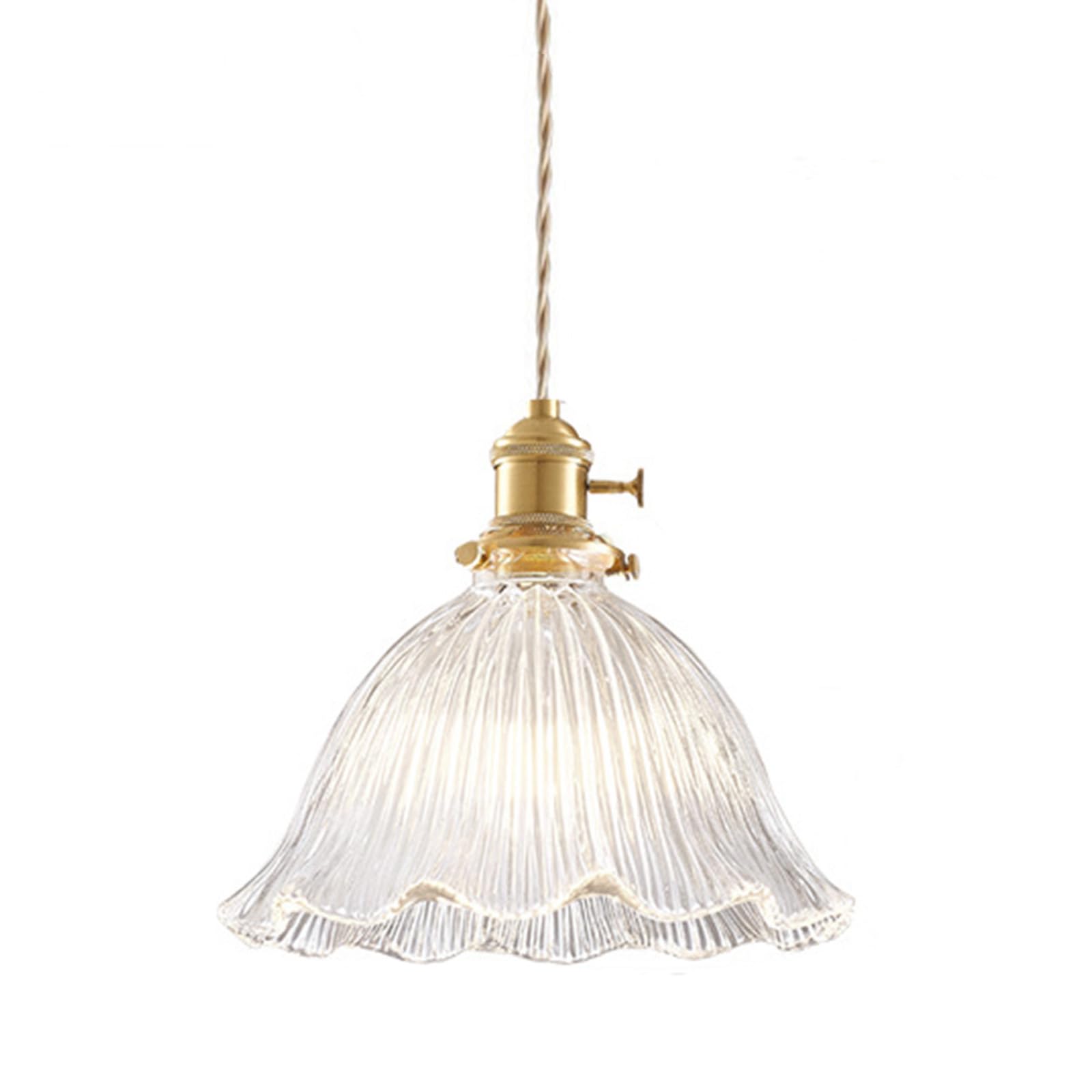 ZTTECH Vintage Glass Pendant Light Retro Hanging Lamp with E27 Brass Fixture and Built-in Switch for Kitchen Island, Dining Room, Living Room, Bar, Cafe, Bedroom (Clear, 22cm)