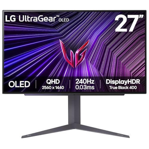 LG Ultragear OLED Gaming Monitor 27GS93QE, 27 Inch, 1440p, 240Hz, 0.03ms, OLED Display, HDR 10, NVIDIA G-Sync Compatible & AMD FreeSync, Smart Energy Saving, DisplayPort, HDMI