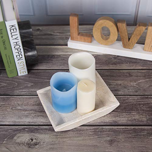 Creative Home Natural Champagne Marble Boat Shaped Candle Holder Tray Accessory Organize Tray Bathroom Countertop Organizer, 6" X 7.9" X 1.2" H, Large, Beige #TOP4