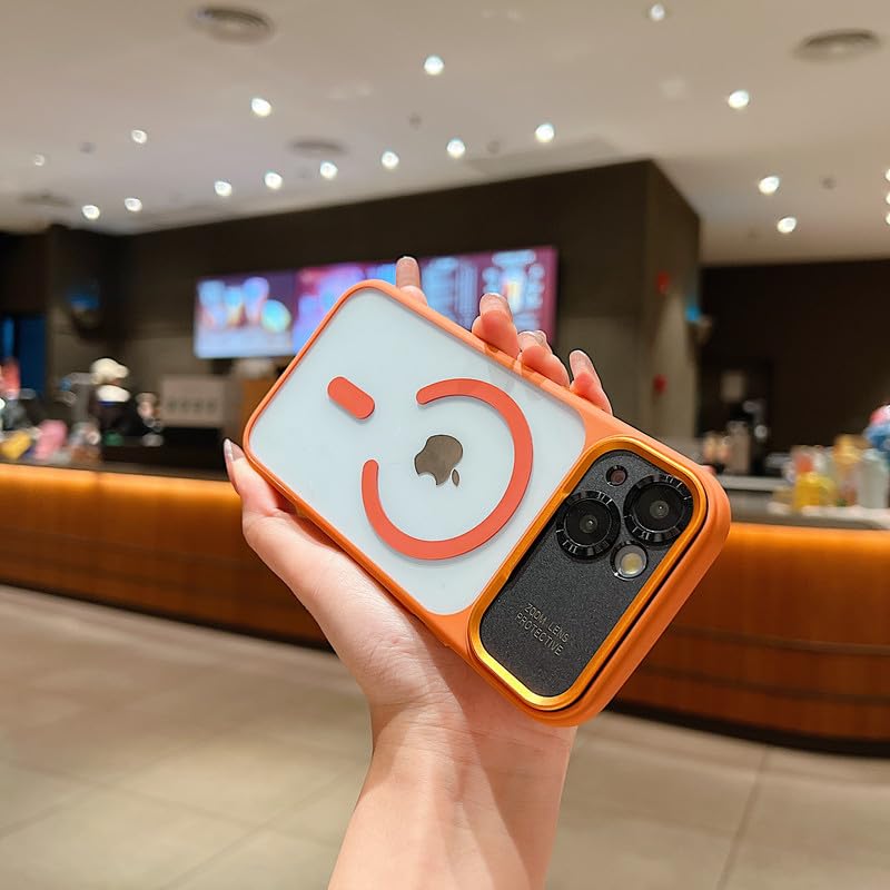 Image of LuxuryKase Magnetic Clear Case for iPhone 14 | MagSafe Compatible | Slim Protective Cover | Shockproof Bumper | Anti Yellow Transparent Back | Camera Guard Design - Orange