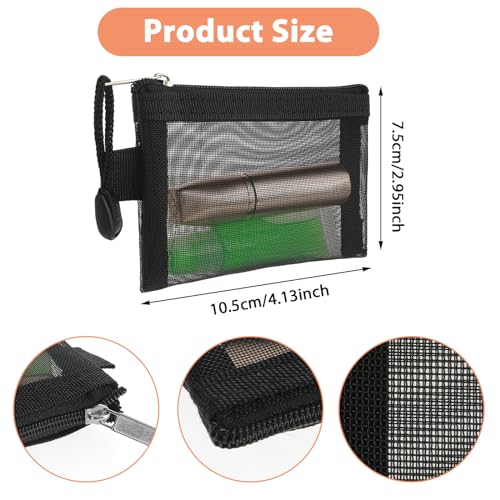 5 pcs Mini Zipper Mesh Bags, 4.13‘’×2.95‘’ Cosmetic Bags Coin Purse Key Holder bags Travel Storage Pouch Makeup Purse Accessories for Lipstick, Cash, Earphone, Credit Card (Black)3