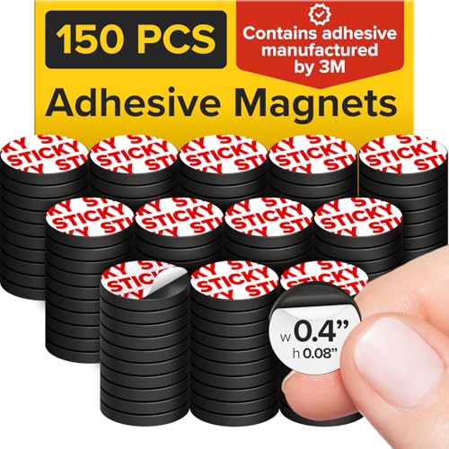 Image of Peel-&-Stick Flexible Adhesive Magnets - 150 pcs (0.4 inchx0.08 inch) Magnetic Dots for Office Supplies, Whiteboard, Crafts, Fridge, & School Projects