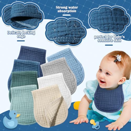 Image of Frienda 8 Pack Muslin Burp Cloths for Baby Large 20 x 10 Inch Cotton Burp Rags for Spit up Drool Absorbent Soft Multicolor Wash Cloths Diapers for Newborn Girl Boy Essential Shower Gift(Cool Colors)