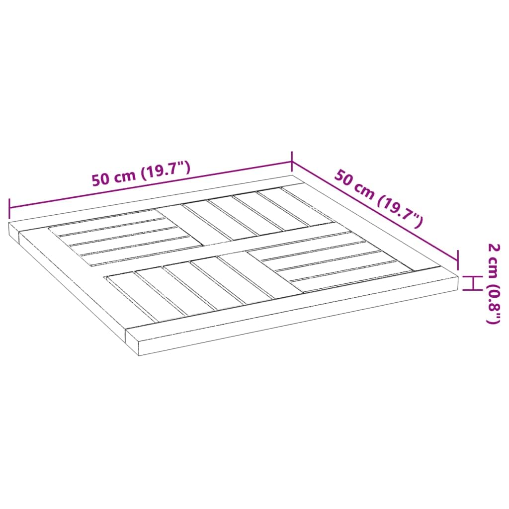 Tischplatte 50 x 50 x 2 cm, quadratisch, aus Akazienholz, Gartentischplatte, robust und langlebig, rustikales Design, pflegeleicht mit einem feuchten Tuch abwischen.